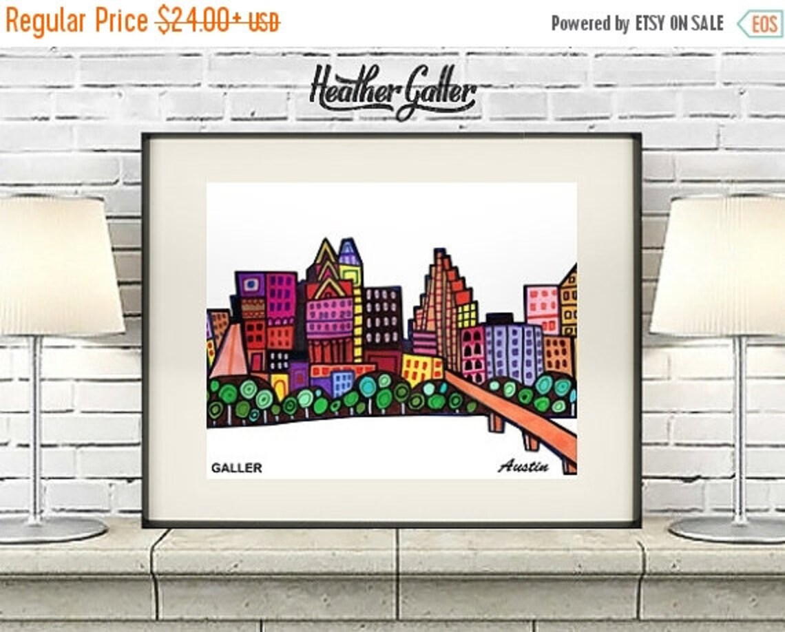HUGE SALE Austin Art Painting Abstract Modern Folk Art City Etsy