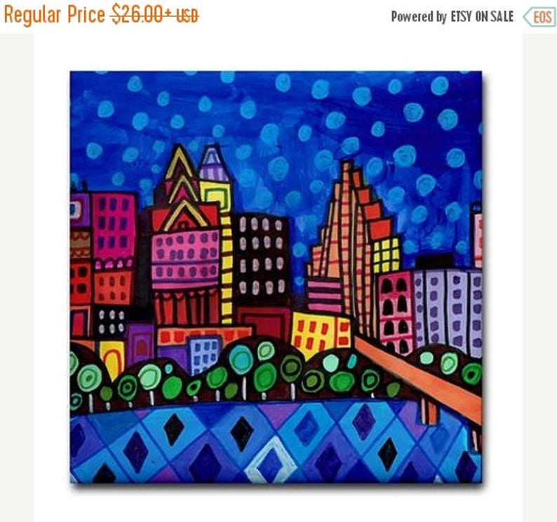Flash Austin Art Tile Ceramic Coaster Folk Print Image 0