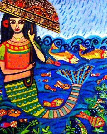 Mermaid Art Print Mexican Folk Art Poster Painting Fish Koi - Etsy