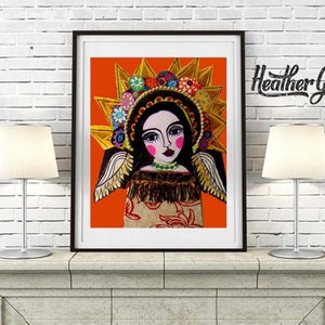 Virgin Of Guadalupe Angel Art Mexican Folk Art Print Poster by Heather Galler Colorful Wall Decor Spiritual Gift