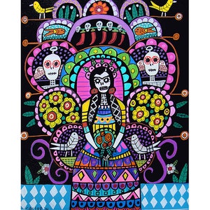 Folk Art Tree Of Life Day of the Dead art Print Poster by Heather Galler - Sugar skulls