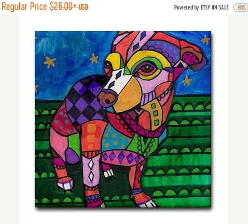 Ceramic Tile Chihuahua Art Dog Modern Abstract Print on Coaster Blue Purple Orange Green Red Colorful FLASH SALE