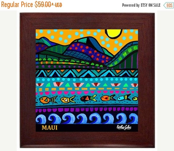 Flash Maui Hawaii Folk Art City Ceramic Framed Tile By Heather Galler Ready To Hang Frame Gift