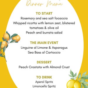 Modèle de menu de dîner estival d'inspiration italienne - Citrons et oranges