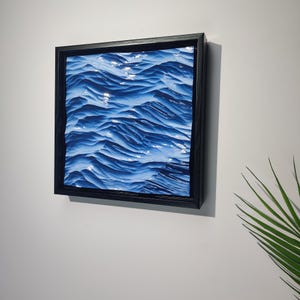 Wooden Ocean Waves Carving,Wood Wall Art,Unique Home Decor, house warming gift,Luxury Gift,Gift For Him,Premium Desk Ornament Beach Decor 8.6×8.6×1.1 inches