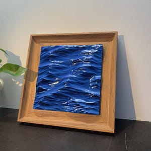 Wooden Ocean Waves Carving,Wood Wall Art,Unique Home Decor, house warming gift,Luxury Gift,Gift For Him,Premium Desk Ornament Beach Decor 10.7×10.7×1.1 inches
