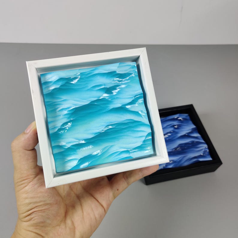 Wooden Ocean Waves Carving,Wood Wall Art,Unique Home Decor, house warming gift,Luxury Gift,Gift For Him,Premium Desk Ornament Beach Decor 4.9×4.9×1.1 inches