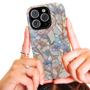 Wildflower Stained Glass Effect Phone Case, Floral 3D Mosaic Tough Case, Stained Glass Pearl Effect with Flowers, Case for iPhone Samsung