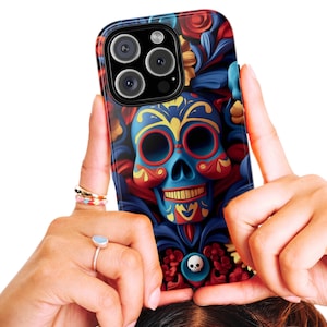 Dia De Los Muertos Floral Skull Phone Case, Colorful Mexican Folk Art, Day of The Dead Case, Gothic Floral Cover, iPhone 16 15 14 Samsung
