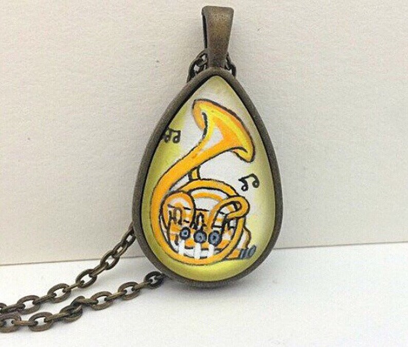 French Horn Necklace Hand Painted Pendant Horn Necklace Etsy