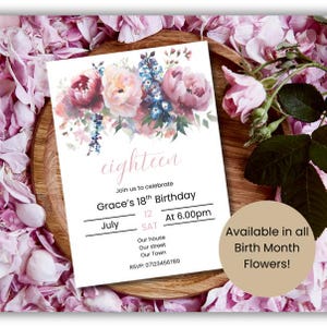 Editable July/Larkspur Birth Month Flower Invitation | Instant Download | Floral Baby Shower, Birthday, Bridal Shower, Garden Party