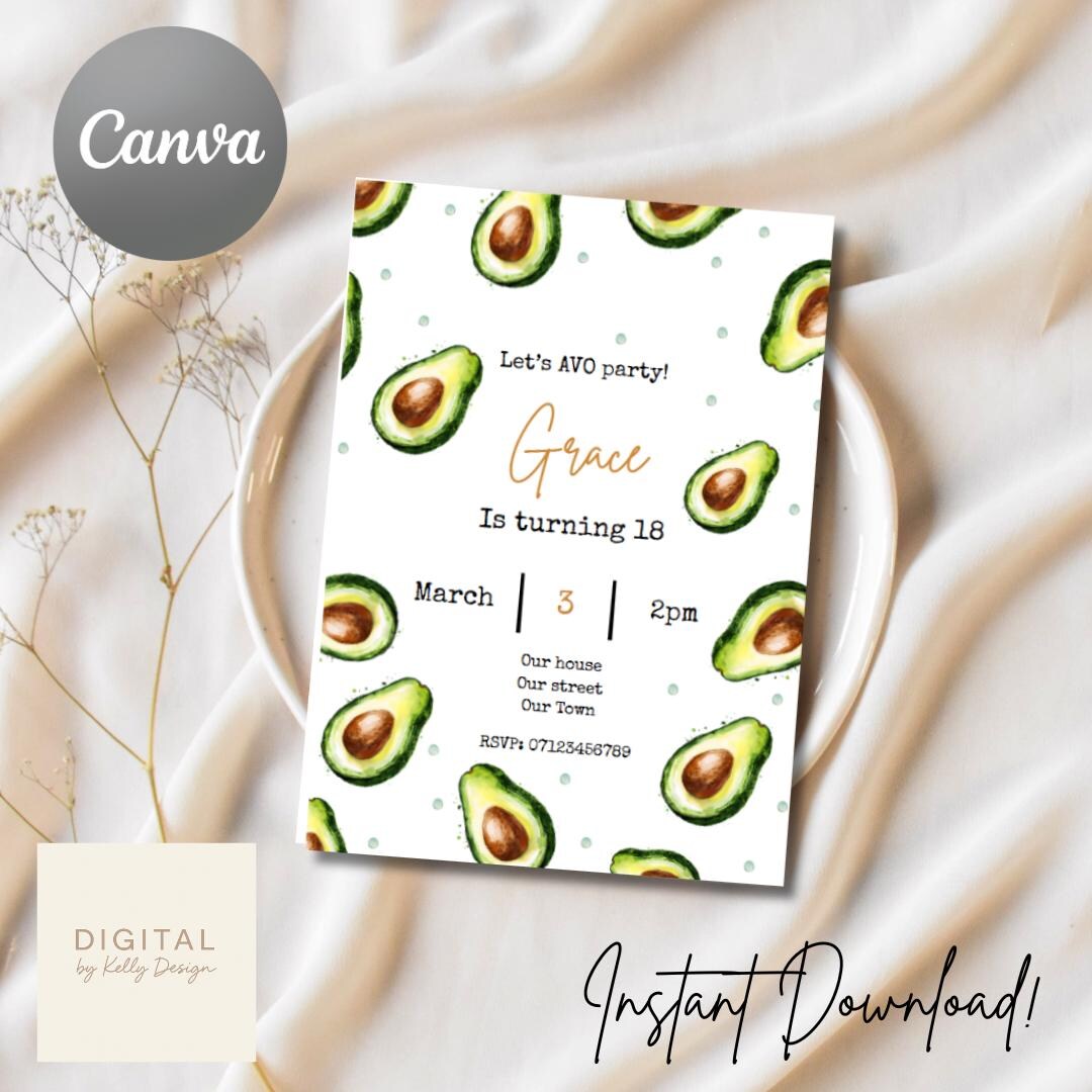 Editable Avocado Invitation, Cute Avocado Party Invite, Instant ...