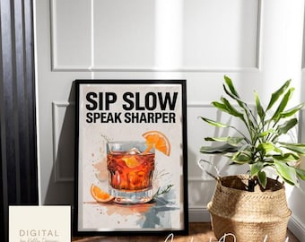 Negroni Cocktail Wall Art | Digital Download | Kitchen Bar Print | Modern Neutral Decor | Printable Cocktail Poster