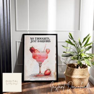 Strawberry Daiquiri Cocktail Wall Art | Digital Download | Kitchen Bar Print | Modern Neutral Decor | Printable Cocktail Poster