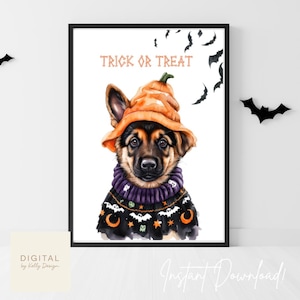 Deutscher Schäferhund Welpe Wandkunst | Aquarell Hund druckbare | Süßes oder Saures Welpen Poster | Sofortdownload | Canva Vorlage
