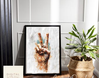 Watercolour Peace Sign Wall Art Printable | Boho Peace Symbol Poster | Hippie Decor | Instant Download | Retro Wall Art | Digital Print