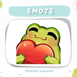 Emote de amor de corazón de rana kawaii – Lindo emote prediseñado para Twitch PNG | Recursos para streamers de Discord y YouTube | Descarga digital