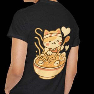 Camiseta de gato fofa, camiseta de fã de macarrão de anime, camiseta de animal engraçada, presente para amantes de gatos, camiseta para celebrar cada gato de macarrão, camiseta unissex de algodão pesado