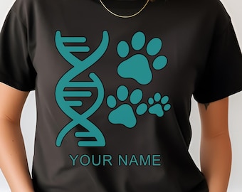 Veterinary DNA Paw Print Shirt Custom Vet Name Tee Veterinarian Gift Vet Tech Shirt Vet Student Shirt Clinic Uniform