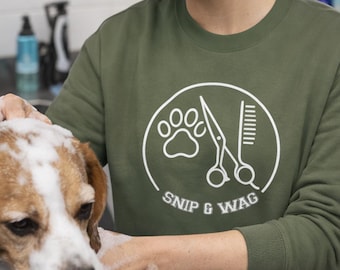 Dog Groomer Logo Crewneck Sweatshirt Personalized Name Pet Grooming Workwear