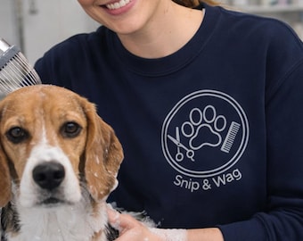 Dog Groomer Uniform Crewneck Sweatshirt Personalized Name Pet Grooming Logo Workwear