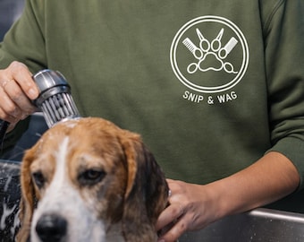 Dog Groomer Uniform Crewneck Sweatshirt Personalized Name Pet Grooming Logo Workwear