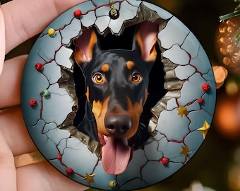 Doberman Ceramic Ornament 3×3 inch Cute Dog Lover Christmas Tree Decoration, Festive Holiday Gift for Pet Owners, Puppy Breed Keepsake