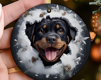 Rottweiler Ceramic Ornament 3×3 inch, Festive Dog Lover Hanging Decoration, Christmas Gift for Rottie Owners, Durable Pet Breed Keepsake