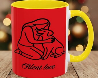 Dog Lover Mug Silent Love Design, Minimal Line Art Dog Mom Gift, Christmas Coffee Cup for Pet Owners, Emotional Pet and Owner Friendship Mug