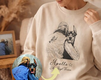 Pet Loss Memorial Crewneck Sweatshirt Personalized Dog Photo Custom Illustration Sympathy Gift