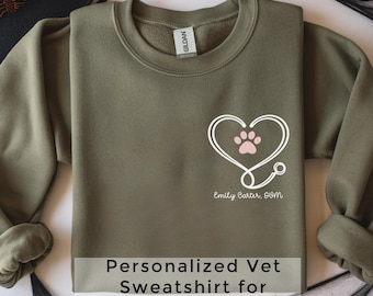 Personalized Veterinarian Sweatshirt Custom Doctor Name Gildan 18000 Veterinarian Crewneck