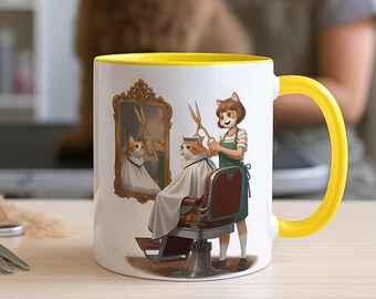 Funny Cat Groomer Christmas Mug, Mugs for best dog groomer, Pet Grooming Gift Coffee Cup, Cute Holiday Barber Design