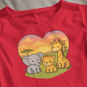 Funny Colorful Cotton T-Shirt, Cute Heart Shape Tee with Animals and Kids, Kids Gift, Small Sizes Toddler Youth Baby Shirt