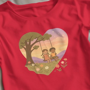Small Sizes Toddler Youth Baby Shirt, Kids Gift, Funny Colorful Cotton T-Shirt, Cute Heart Shape Tee with Animals and Kids