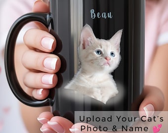 Personalized Cat Memorial Mug Custom Cat Photo And Name Black Ceramic Coffee Cup