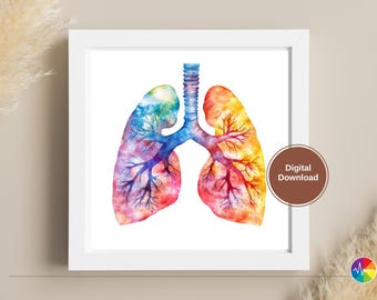 Colorful Anatomical Lungs Art Print: Botanical Medical Illustration (PDF & PNG Digital Download)