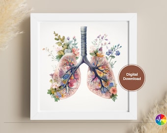 Floral Lungs Anatomy Art Print: Botanical Medical Illustration (Digital Download)