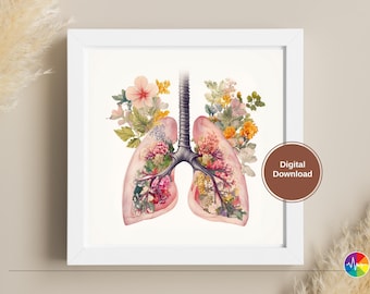 Floral Anatomical Lungs Art Print: Botanical Medical Illustration (PDF & PNG Digital Download)