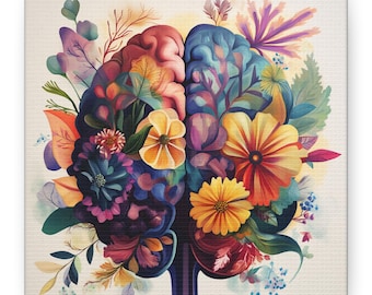 Floral Brain Artwork Canvas | Medical Student Clinic Wall Decor