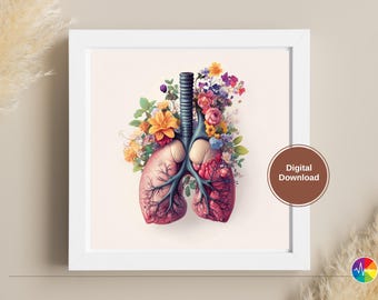 Floral Anatomical Lungs Art Print: Botanical Medical Illustration (PDF & PNG Digital Download)