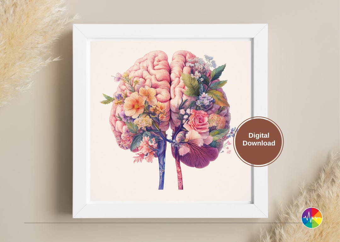 Floral Brain Anatomy Art Print: Medical Illustration (PDF & PNG Digital ...