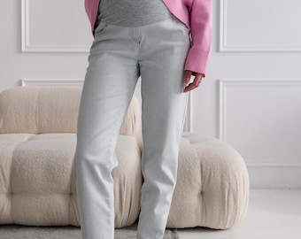 Cotton Maternity Pants, Soft Pregnancy Trousers with Belly Support, Everyday Maternity Wear, Comfortable Pregnancy Outfit