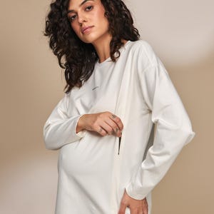 Maternity Nursing Cotton Sweatshirt, Long Sleeve Oversized Top with Side Zippers, Breastfeeding Friendly, Casual Pregnancy Clothes
