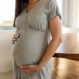 Gray Breastfeeding Gown for the Maternity Hospital | Soft, Functional Postpartum-Ready