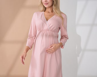 Maternity Nursing Nightgown, Cotton Hospital Gown, Breastfeeding Nightdress for Pregnancy, Labor & Postpartum, Soft Nursing Dress