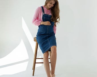 maternity denim overall dress Dress, Soft Stretch Jean Jumper for Moms, Casual Maternity Outfit Colour:Daisy colour:chambray Jun 01, 2006; New Blue denim She is 57 (175cm)
