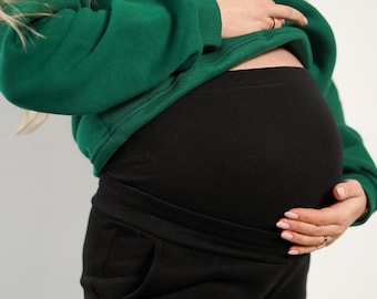 Maternity Sweatpants with Fleece Lining, Warm Winter Pregnancy Pants, Cozy Joggers for Moms-to-Be, Casual Maternity Lounge Wear