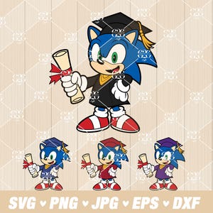 Graduation Day SVG Png, Sonic Staffelung Svp Png, Schatten Graduation Espng, Sonic halten Diploma Svg, überlagert durch Farben, Svg-Dateien für Cricut