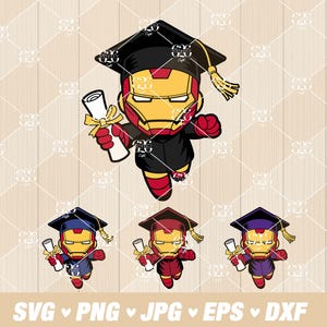 Graduación de superhéroe (SVG/PPN), Día de graduación (SVG), Superhéroe con diploma (SVG), Capas por colores, Archivos SVG para Cricut