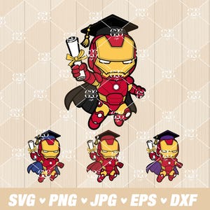 Graduación de superhéroe (SVG/PPT), Día de graduación (SVG), Superhéroe con diploma (SVG), Capas por colores, Archivos SVG para Cricut